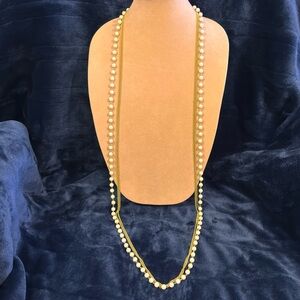 Vintage Gold Mesh Chain & White Bead Convertible Necklace Extra Long